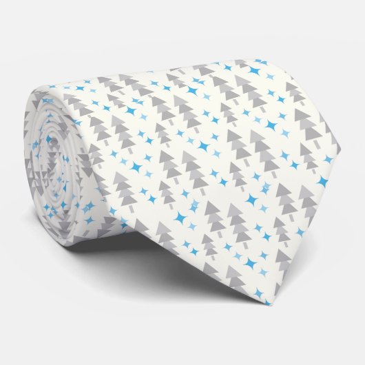 Stropdas Mannen blauw en grijs Retro Forest Trees (Opgerold)