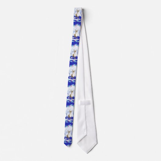 Stropdas met een Hert in Blauw & Wit (Achterkant)