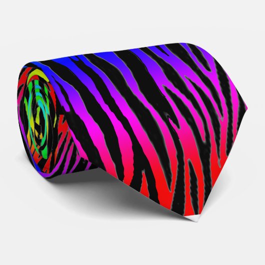 Stropdas met Zebra Print RAINBOW NEON RAVE (Opgerold)
