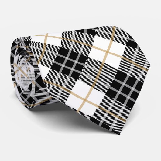 Stropdas met zwarte en goudkleurige tartan (Opgerold)