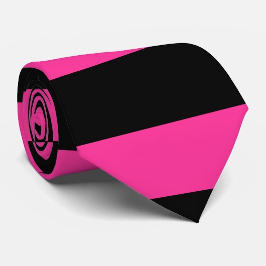 Stropdas met zwarte en roze brede streep (Opgerold)