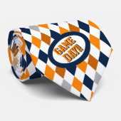 Stropdas Oranje en Navy Argyle Pattern Game Day (Opgerold)