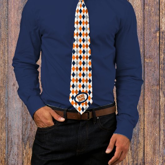 Stropdas Oranje en Navy Argyle Pattern Game Day