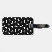 Stropdas van de Hart Dog-poten en bot Black Canvas Bagagelabel (Achterkant horizontaal)