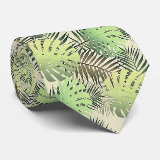 Stropdas van groene en gouden palmtropische blader (Opgerold)