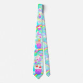 Stropdas van Kawaii met pastelregenbogen en cupcak (Voorkant)