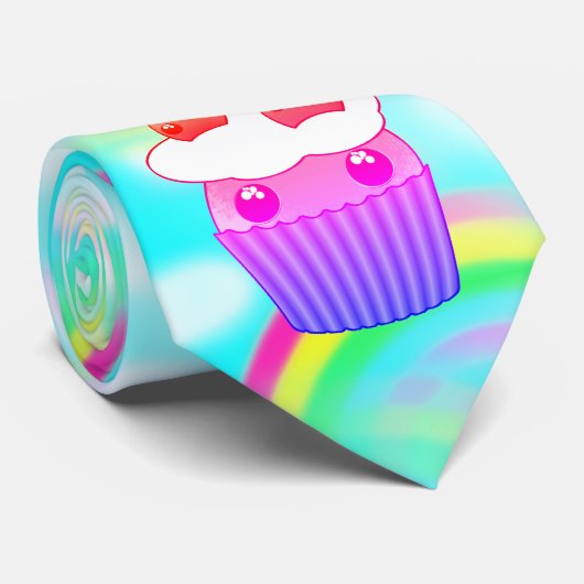 Stropdas van Kawaii met pastelregenbogen en cupcak (Opgerold)