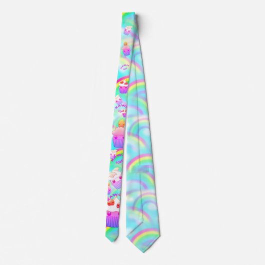 Stropdas van Kawaii met pastelregenbogen en cupcak (Achterkant)