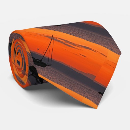 Stropdas, zeilboot op Sunset, Oranje hemel Stropdas (Opgerold)