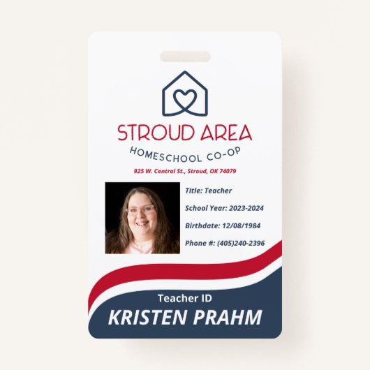 Stroud Area Homeschool Leraar/Ouder ID Badge (Voorkant)