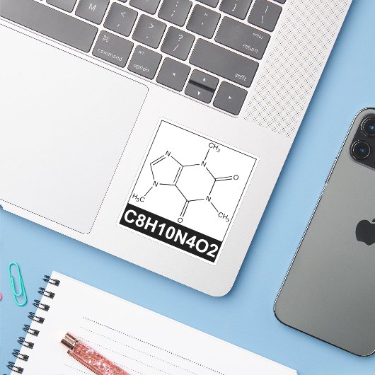 Structuur van Cafeïnemolecule - C8H10N4O2 Sticker (Laptop met iPhone)