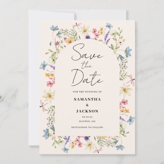 Struik Bloemen Waterverf Bruiloft Save The Date (Voorkant)