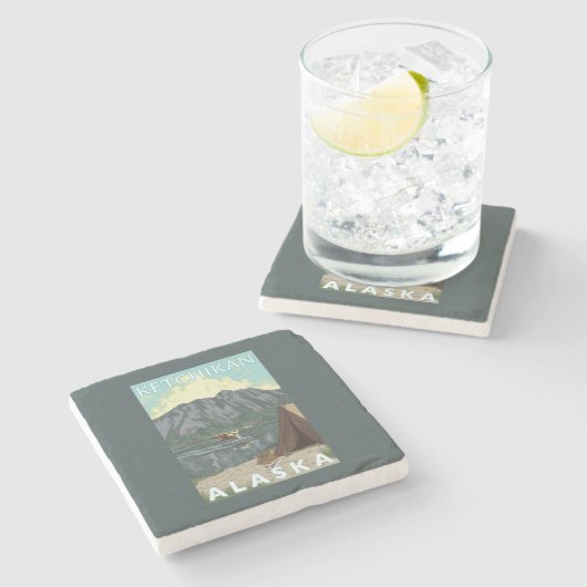 Struik Plane & Vist - Ketchikan, Alaska Stenen Onderzetter (Zijkant)