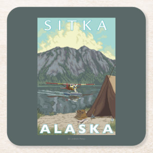 Struik Plane & Vist - Sitka, Alaska Vierkante Kartonnen Onderzetter