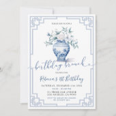 Struik Roze Pioen Chinoiserie Verjaardagsbrunch Kaart (Voorkant)