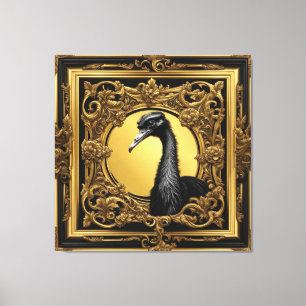 Struisvogel goud ornamentaal lijst canvas afdruk