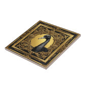 Struisvogel goud ornamentaal lijst tegeltje (Zijkant)