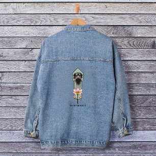 Struisvogel Roze Bloemen Olijfgroen Art Deco Denim Jacket