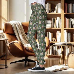 Struisvogel Roze Bloemen Olijfgroen Art Deco Leggings