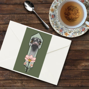 Struisvogel Roze Bloemen Olijfgroen Art Deco Rechthoekige Sticker