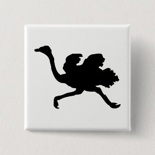 Struisvogel Silhouet Vierkante Button 5,1 Cm