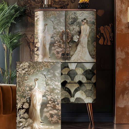 Struisvogel witte etherische art deco sierbloemen tissuepapier