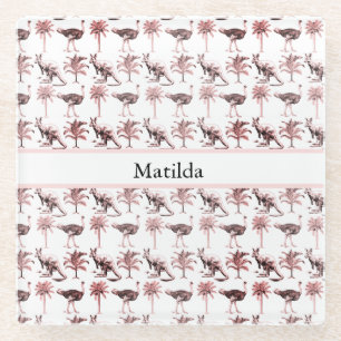 Struisvogels en kangoeroes, aanpasbaar glazen onderzetter