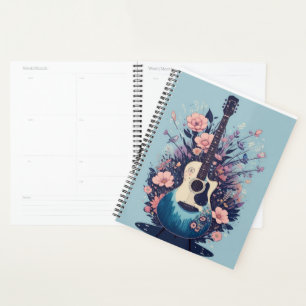 Strum en style avec guitare et motifs floraux