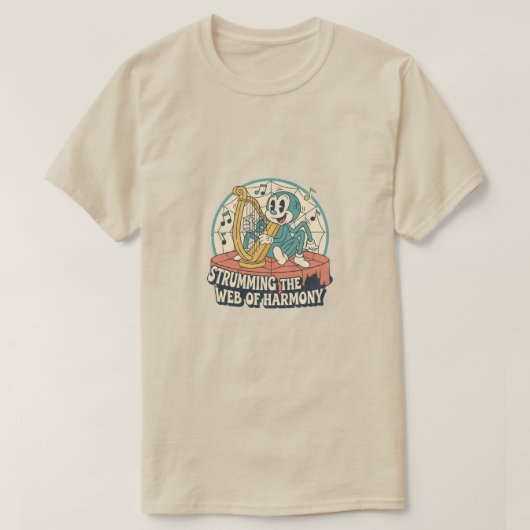 Strumming the web of harmony t-shirt (Design voorkant)