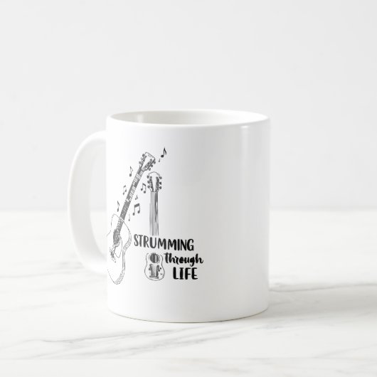 Strumming Through Life – Minimalist Guitar Mug (Devant gauche)
