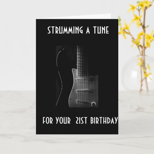STRUMMING TUNE VOOR UW *21e* VERJAARDAG PICK TUNE Kaart (Gele Bloem)