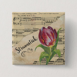 Strumstick Elegant Tulip  vel Music Vierkante Button 5,1 Cm