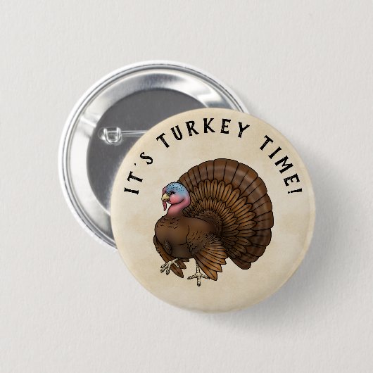 Strutting Brown Turkey Time Thanksgiving Button (Voorkant /achterkant)