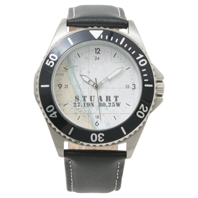 Stuart, FL Nautical Latitude Longitude Boater's Horloge (Voorkant)