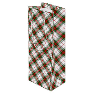 Stuart/Stewart tartan witte rode groene vlecht Wijn Cadeautas