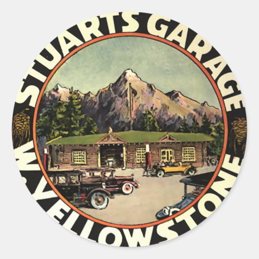 Stuart's Garage Yellowstone Ronde Sticker (Voorkant)