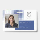 Student ID Deep Blue School Logo Foto Badge (Voorzijde)