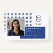 Student ID Deep Blue School Logo Foto Badge (Voorkant)