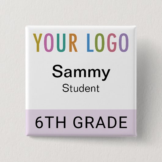 Student Name Badge Button School Logo Lilac Purple (Voorkant)