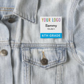 Student Name Badge Button School Logo Sky Blue (In situ)