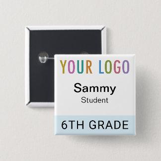 Student Nametag Button with School Logo Light Blue