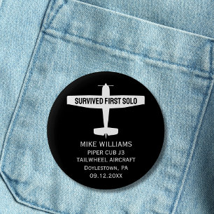 Student Piloot Eerste Solovlucht Vliegtuig Grappig Ronde Button 5,7 Cm