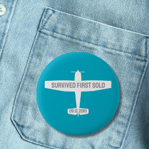 Student Piloot Eerste Solovlucht Vliegtuig Grappig Ronde Button 5,7 Cm