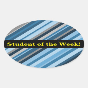"Student van de week!" + Blauw en grijze strepen Ovale Sticker