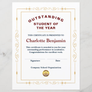 Student van het jaartal Achievement Certificate Cu