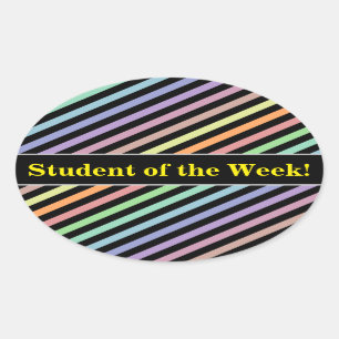 Studenten ophalen; zwart-wit en pastel kleurenpatr ovale sticker