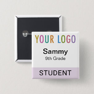 Studentennaam Badge Knop School Logo Lila Paars Vierkante Button 5,1 Cm