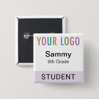 Studentennaam Badge Knop School Logo Lila Paars Vierkante Button 5,1 Cm