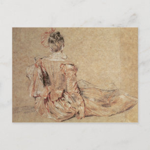 Studie van een vrouw van achteren, 1716-18 briefkaart