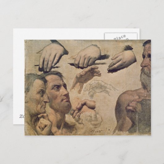 Studie van hoofden en handen briefkaart (Voorkant / Achterkant)